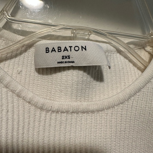 Babaton White Ribbed Knit Top Size 2XS w Tie in Front - Picture 3 of 5
